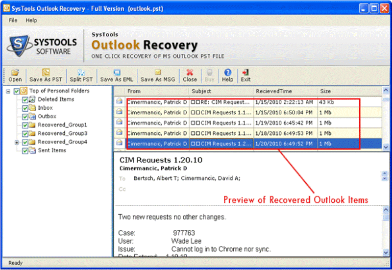 Screenshot For Outlook Data Recovery